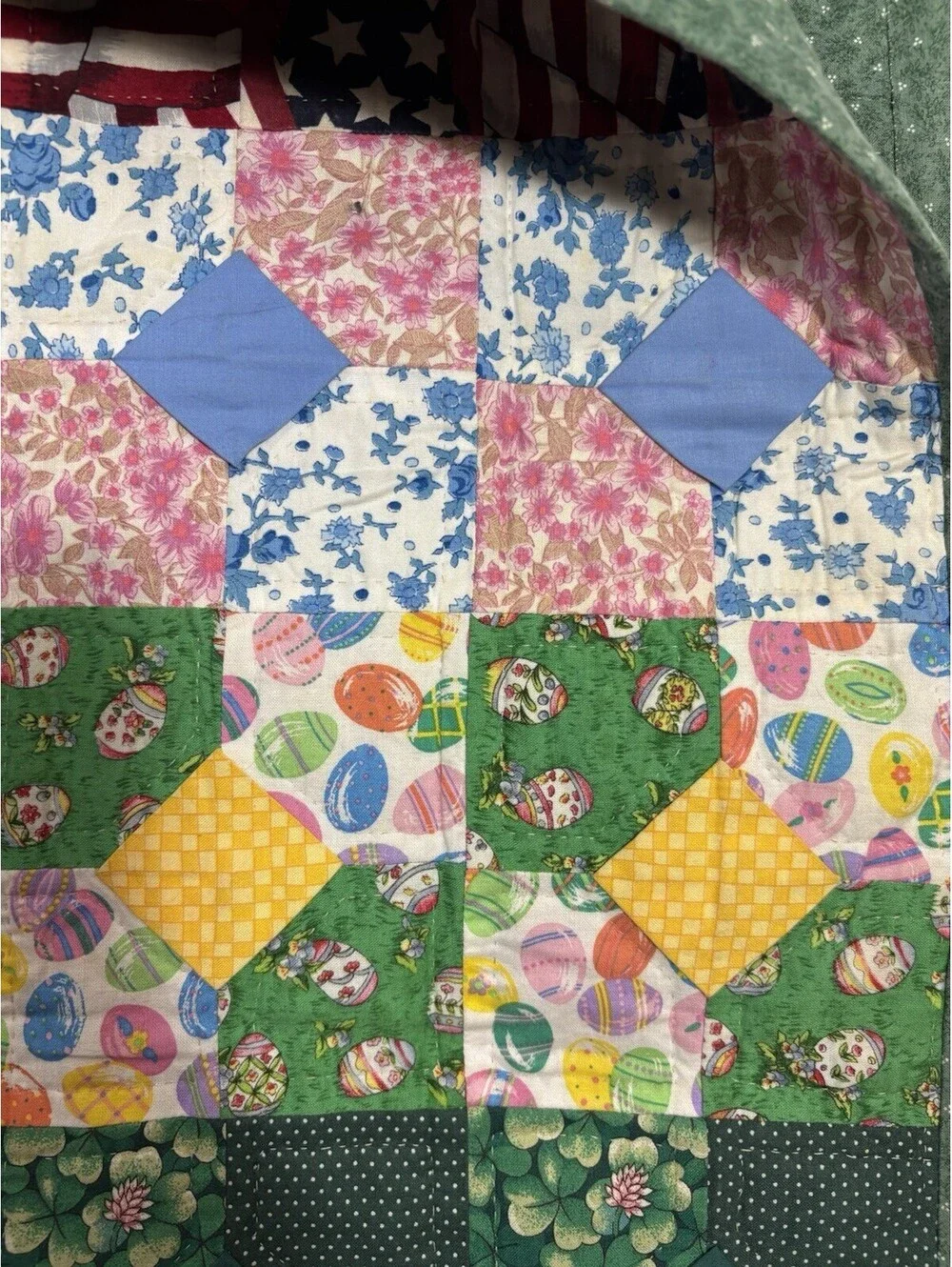 Vintage Handmade Holiday Sampler Patchwork Quilt 43x42 Christmas Halloween USA